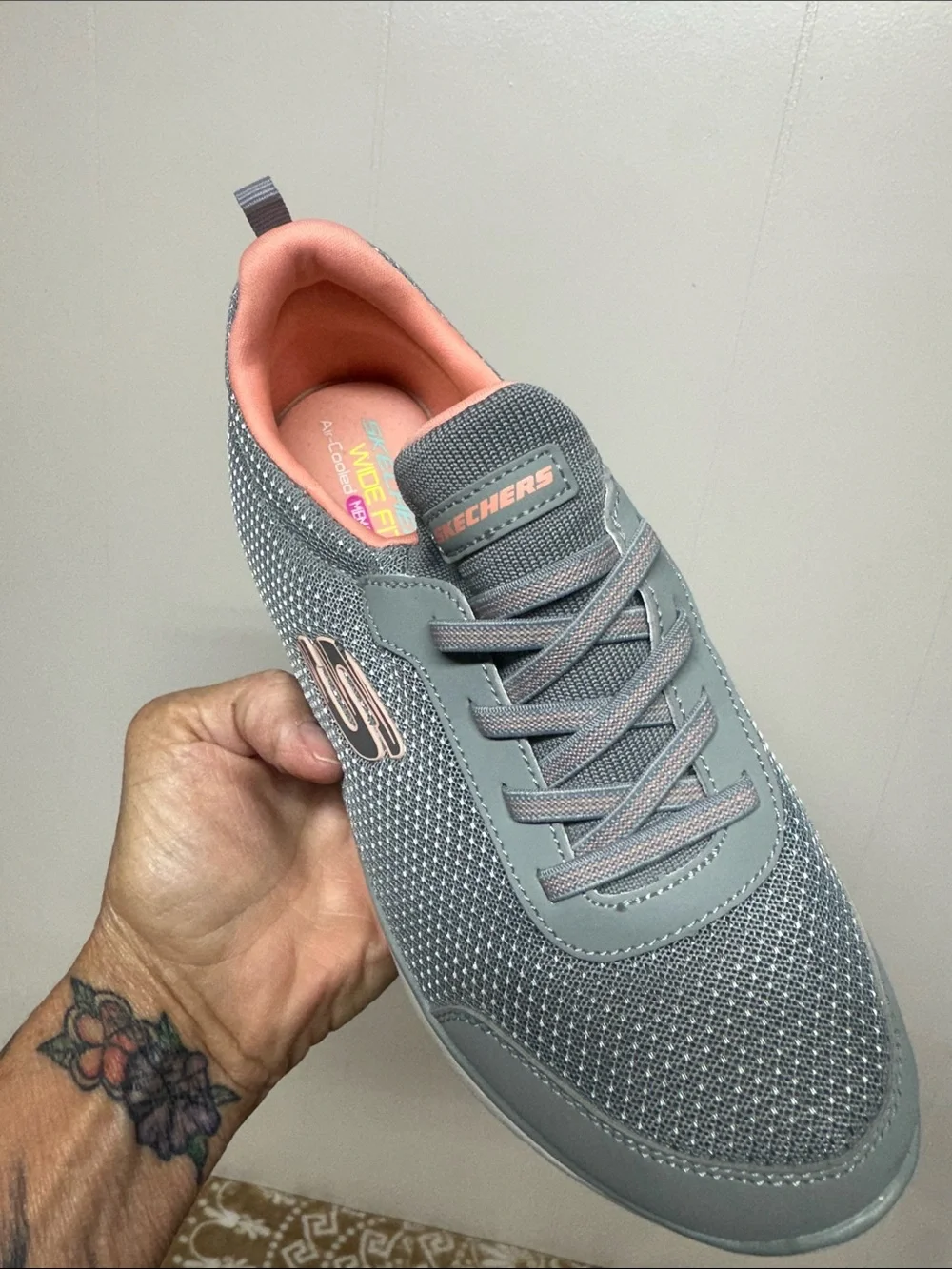 Skechers Gray with Coral Lined Slip-On Lace Sneakers